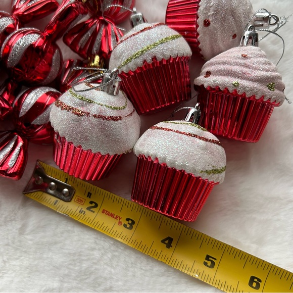 Cupcake and Candy Ornaments , Baubles, Red and White Christmas Home Decor, - Picture 8 of 11
